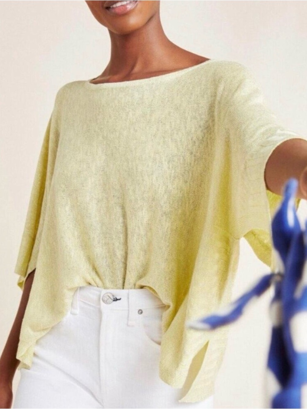 Anthropologie Linen Shimmer Metallic Oversized Boxy Sweater Knit Top